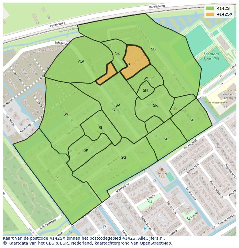 Afbeelding van het postcodegebied 4142 SX op de kaart.