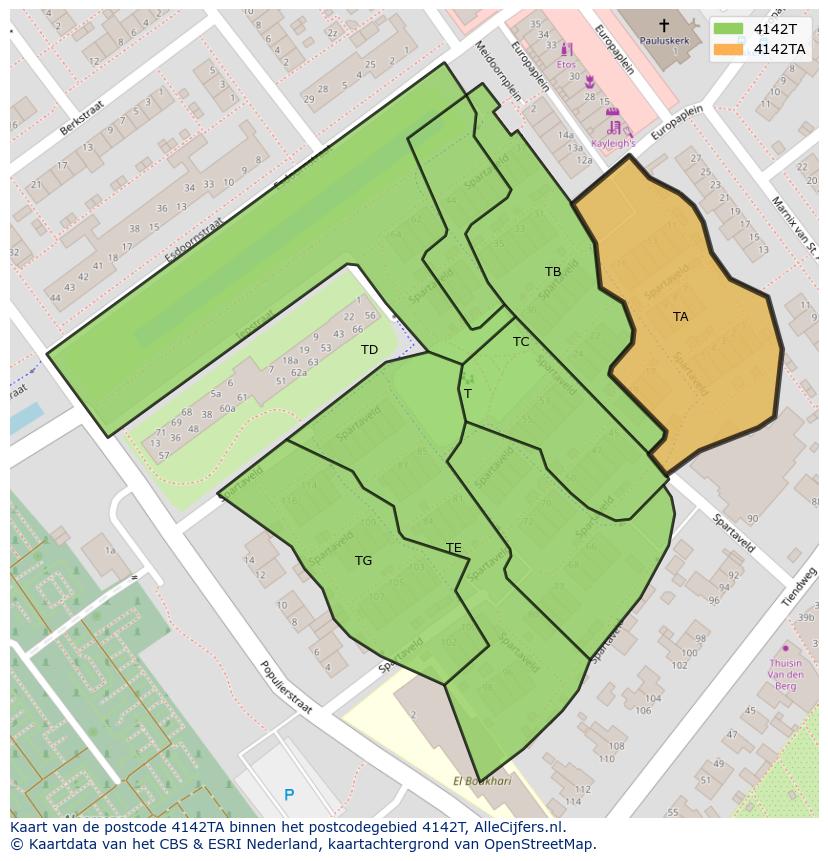 Afbeelding van het postcodegebied 4142 TA op de kaart.