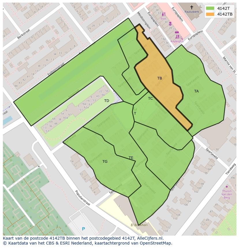 Afbeelding van het postcodegebied 4142 TB op de kaart.