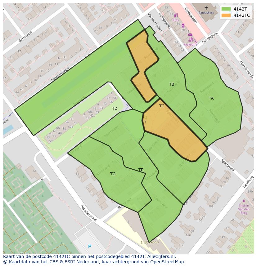 Afbeelding van het postcodegebied 4142 TC op de kaart.