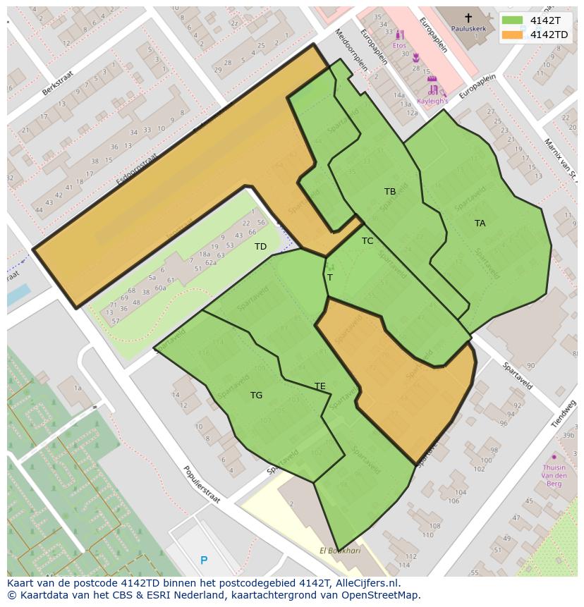 Afbeelding van het postcodegebied 4142 TD op de kaart.