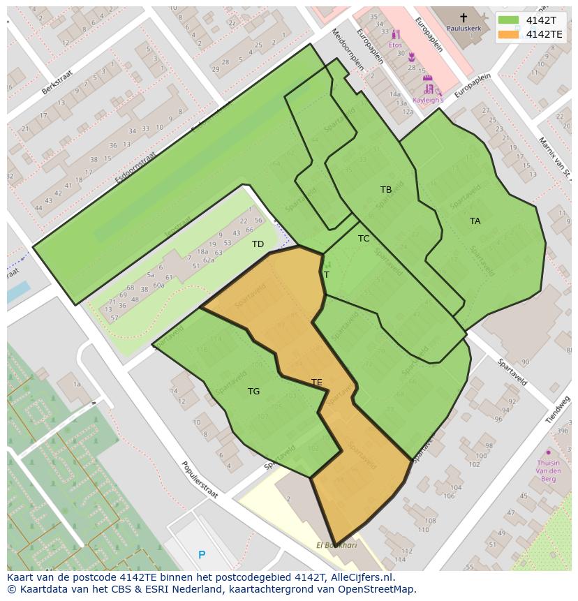 Afbeelding van het postcodegebied 4142 TE op de kaart.
