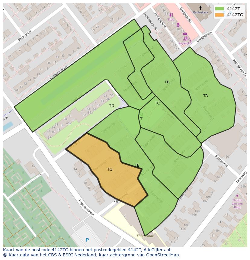 Afbeelding van het postcodegebied 4142 TG op de kaart.