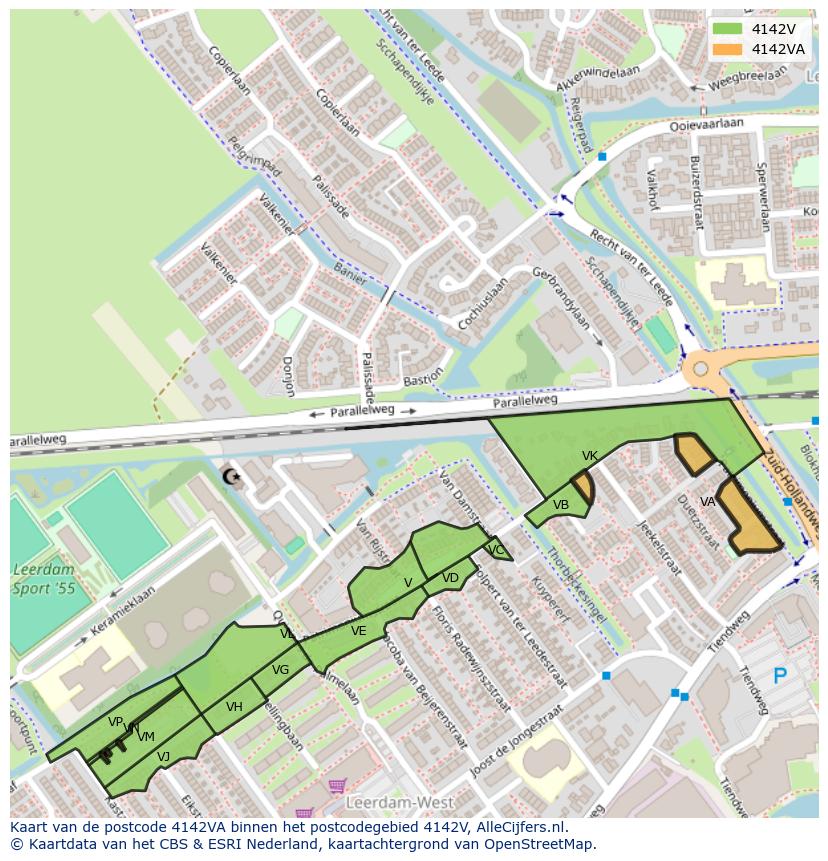 Afbeelding van het postcodegebied 4142 VA op de kaart.