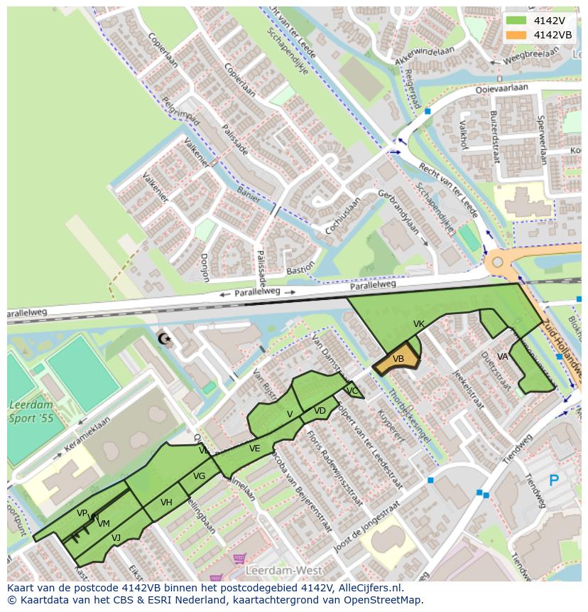 Afbeelding van het postcodegebied 4142 VB op de kaart.