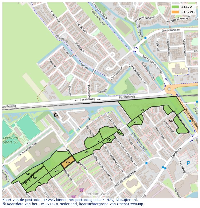 Afbeelding van het postcodegebied 4142 VG op de kaart.