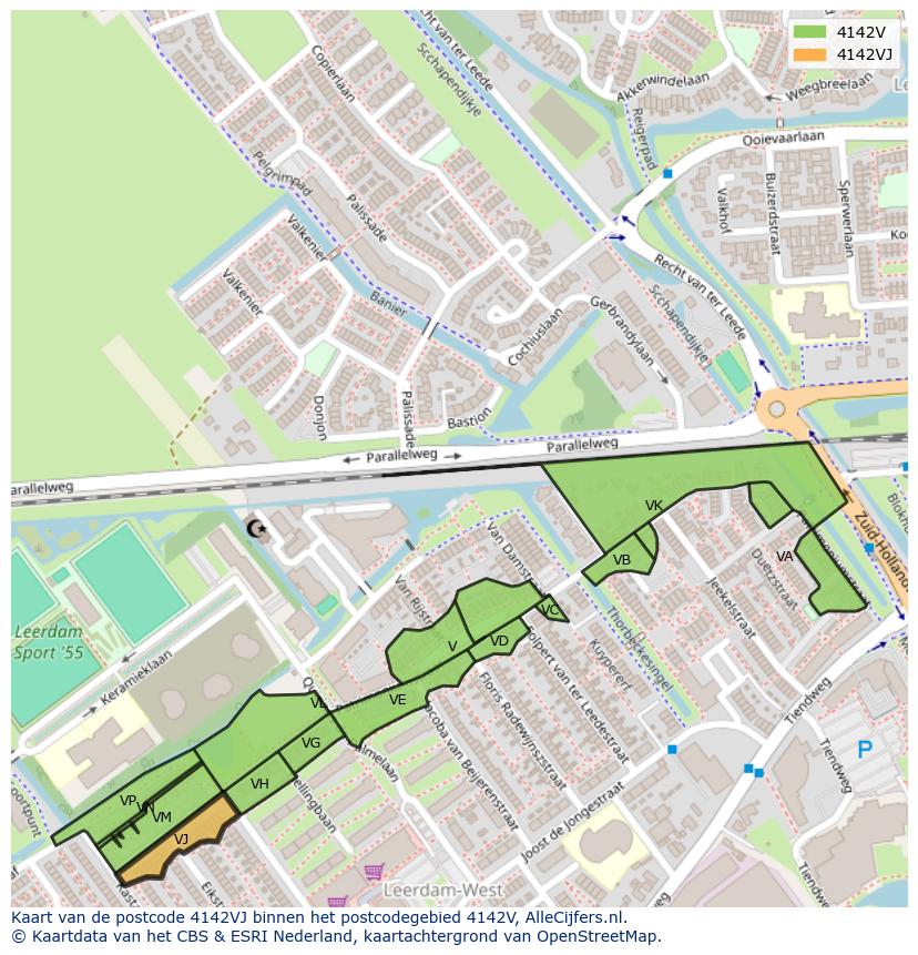 Afbeelding van het postcodegebied 4142 VJ op de kaart.