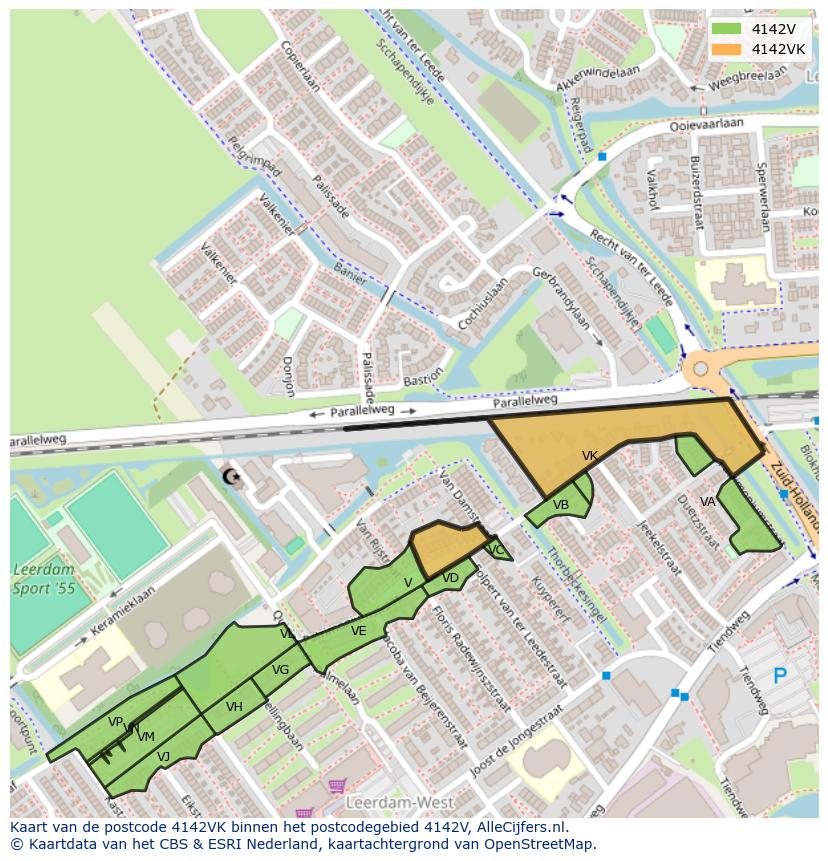 Afbeelding van het postcodegebied 4142 VK op de kaart.