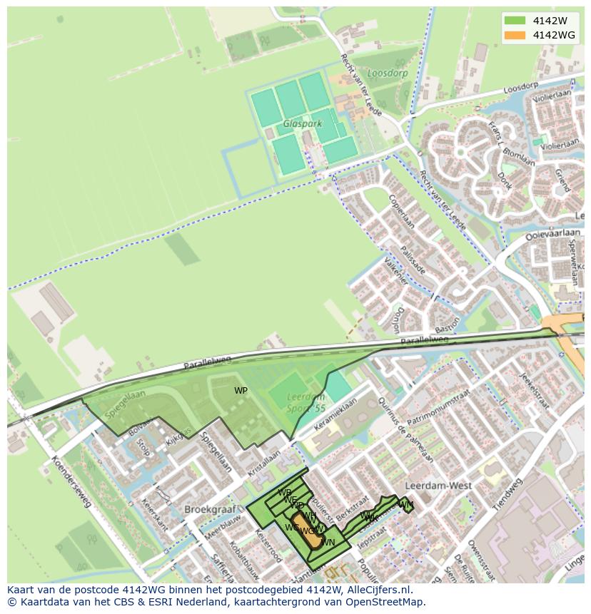 Afbeelding van het postcodegebied 4142 WG op de kaart.