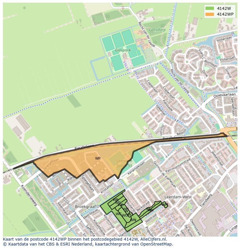 Afbeelding van het postcodegebied 4142 WP op de kaart.