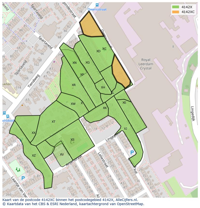 Afbeelding van het postcodegebied 4142 XC op de kaart.