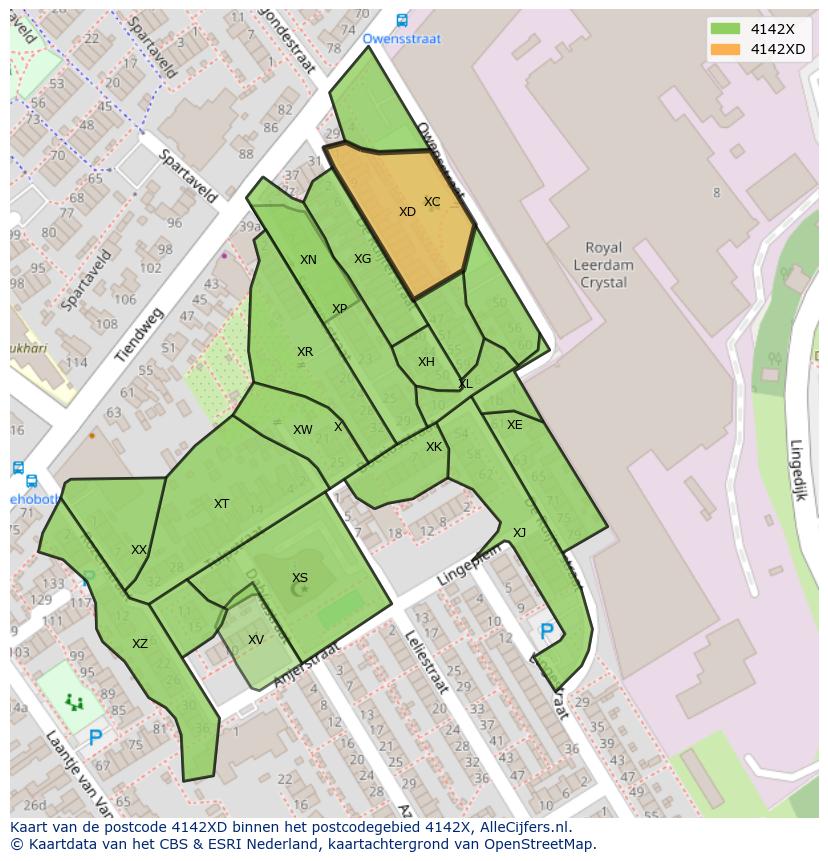 Afbeelding van het postcodegebied 4142 XD op de kaart.
