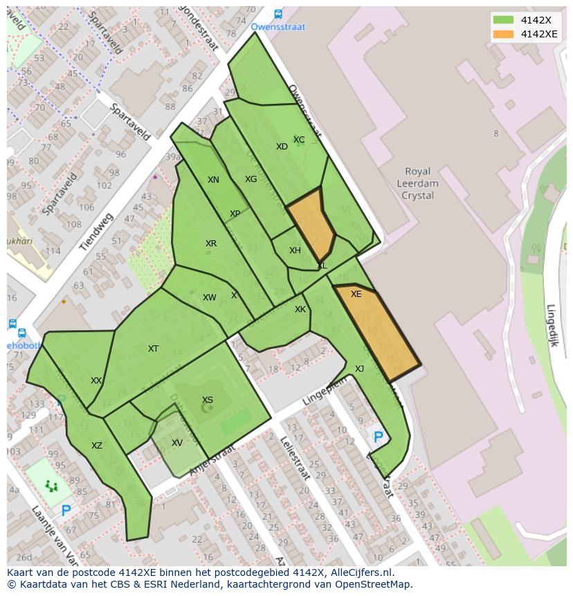 Afbeelding van het postcodegebied 4142 XE op de kaart.