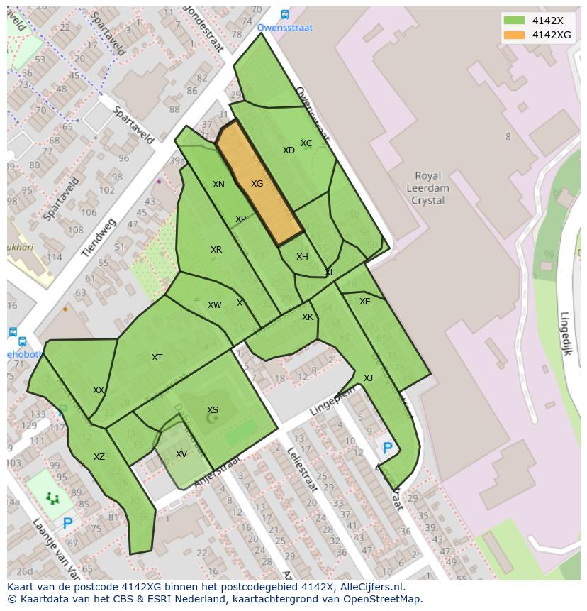 Afbeelding van het postcodegebied 4142 XG op de kaart.
