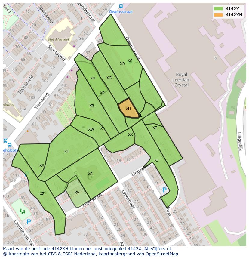 Afbeelding van het postcodegebied 4142 XH op de kaart.