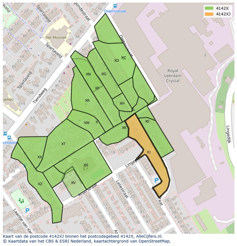 Afbeelding van het postcodegebied 4142 XJ op de kaart.