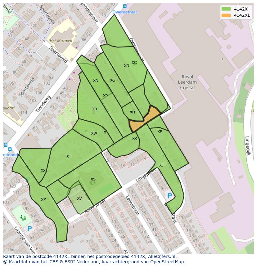 Afbeelding van het postcodegebied 4142 XL op de kaart.