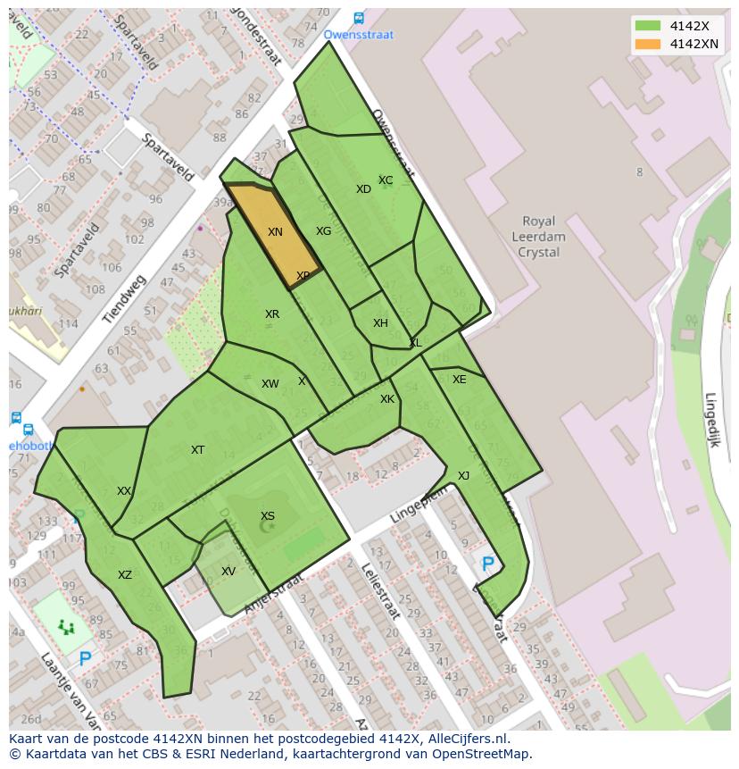 Afbeelding van het postcodegebied 4142 XN op de kaart.