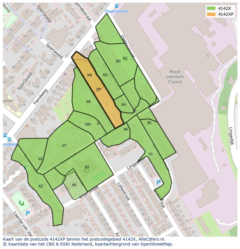 Afbeelding van het postcodegebied 4142 XP op de kaart.