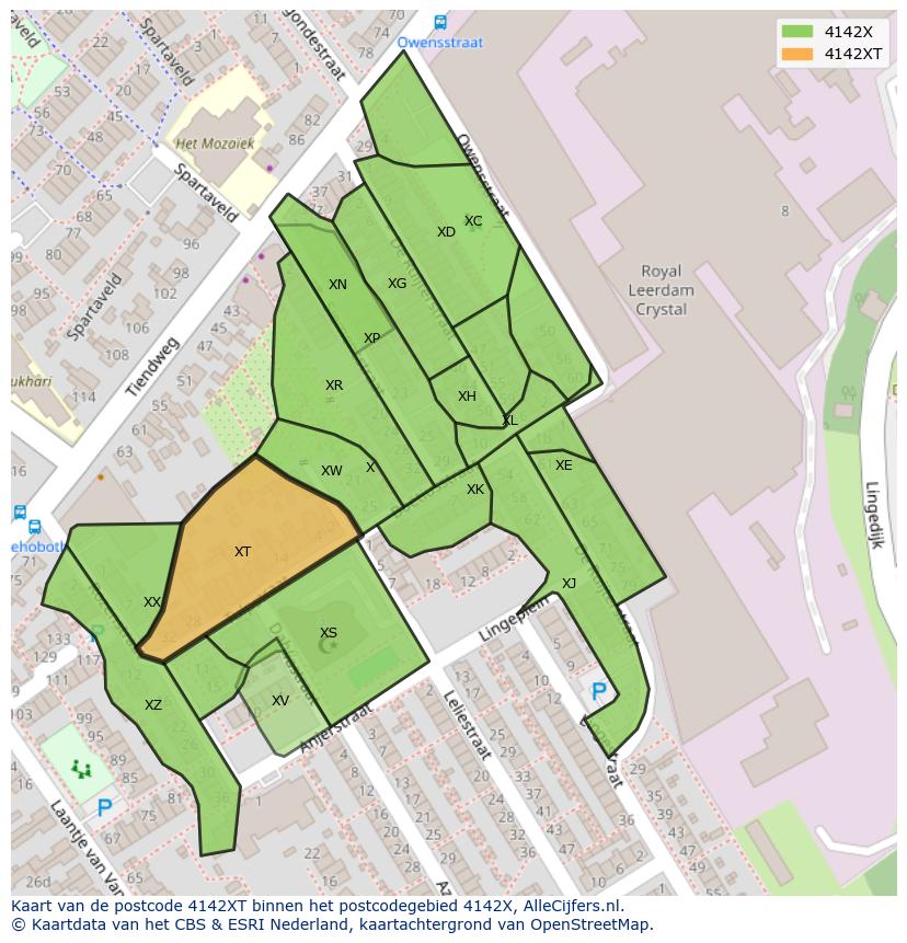 Afbeelding van het postcodegebied 4142 XT op de kaart.