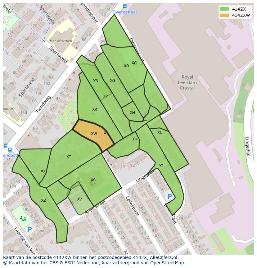 Afbeelding van het postcodegebied 4142 XW op de kaart.