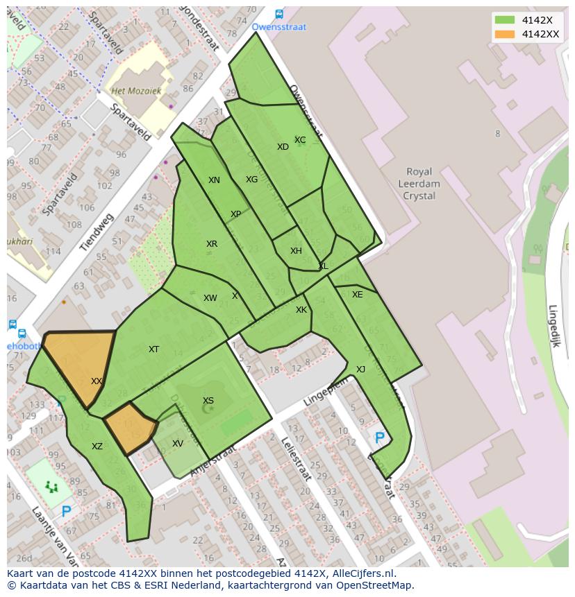 Afbeelding van het postcodegebied 4142 XX op de kaart.