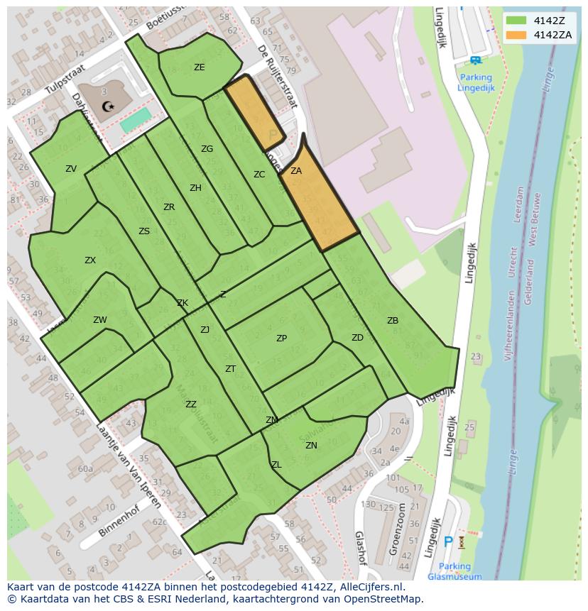 Afbeelding van het postcodegebied 4142 ZA op de kaart.