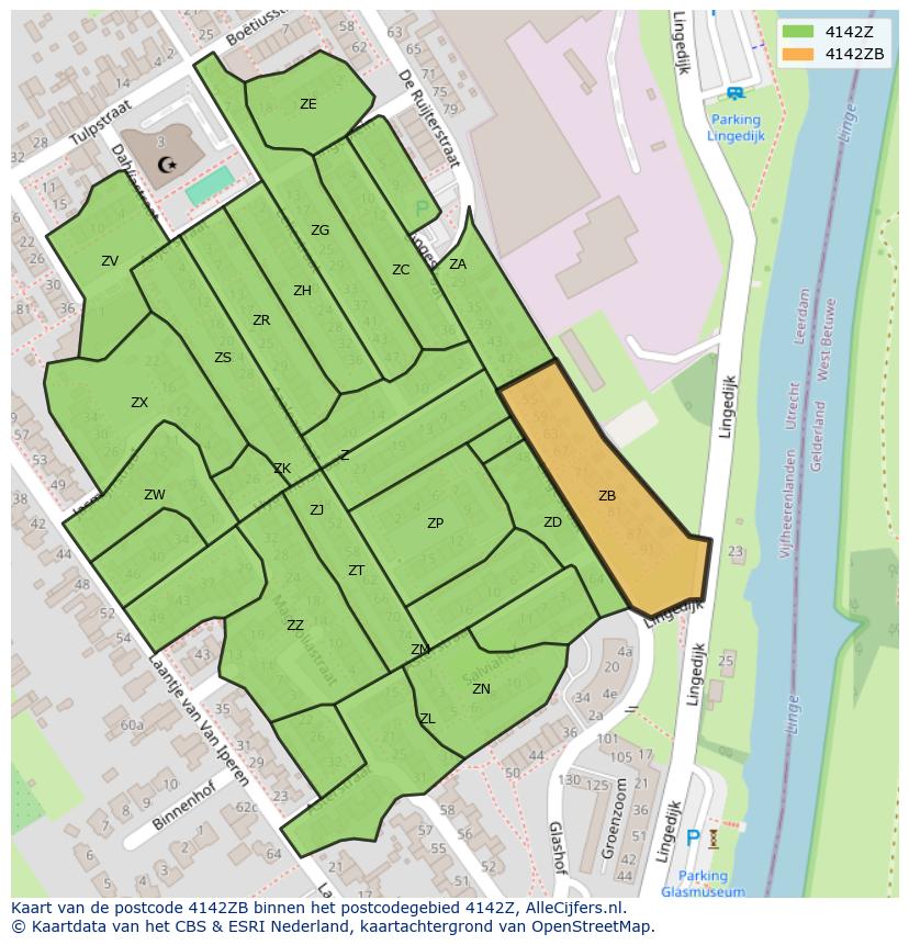 Afbeelding van het postcodegebied 4142 ZB op de kaart.