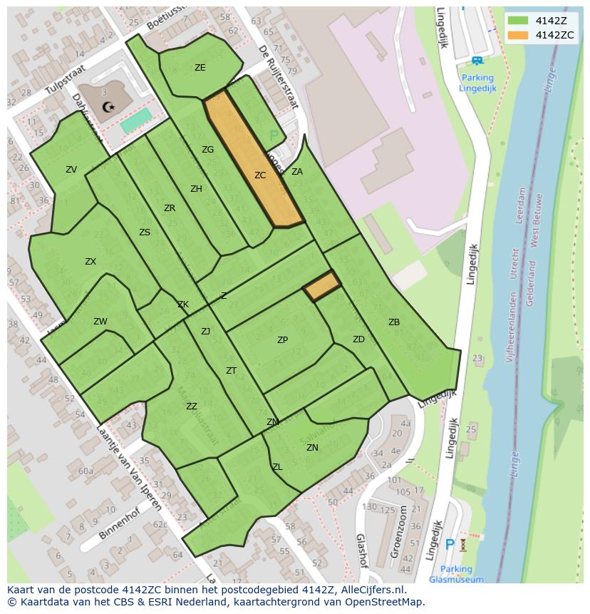 Afbeelding van het postcodegebied 4142 ZC op de kaart.