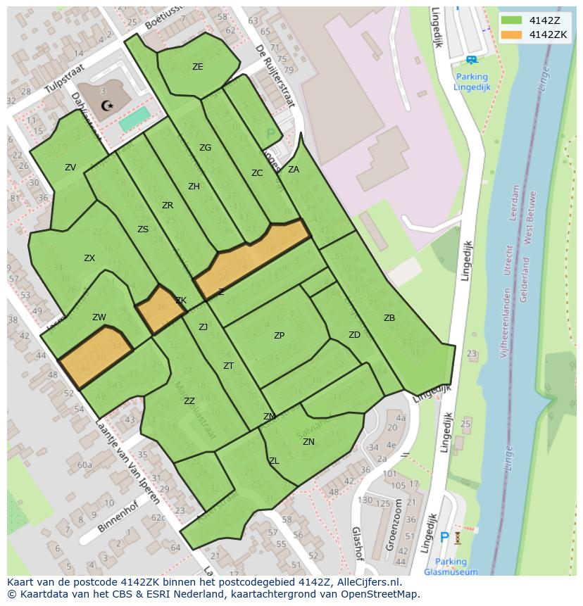 Afbeelding van het postcodegebied 4142 ZK op de kaart.