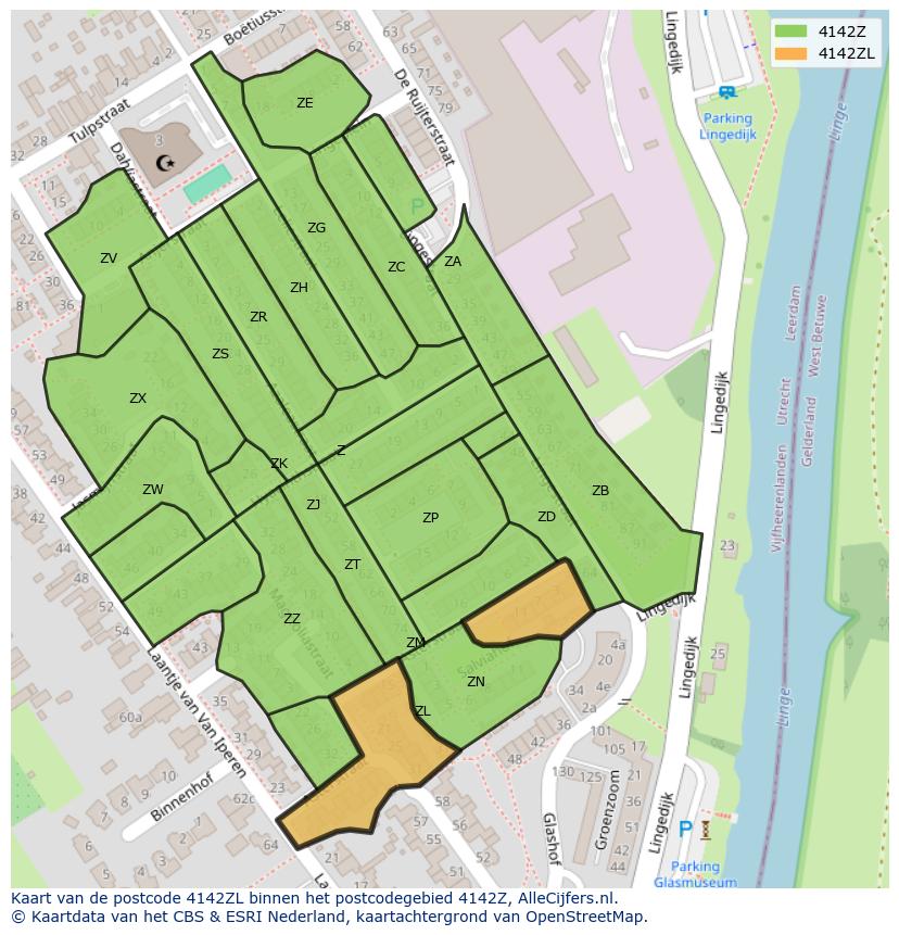 Afbeelding van het postcodegebied 4142 ZL op de kaart.