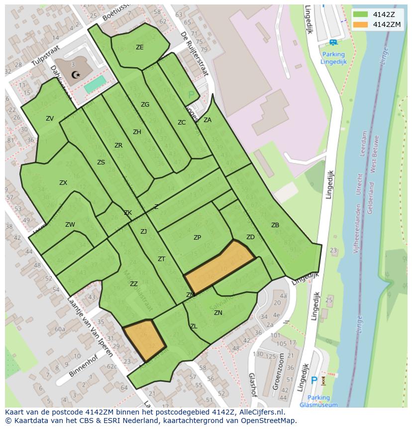Afbeelding van het postcodegebied 4142 ZM op de kaart.