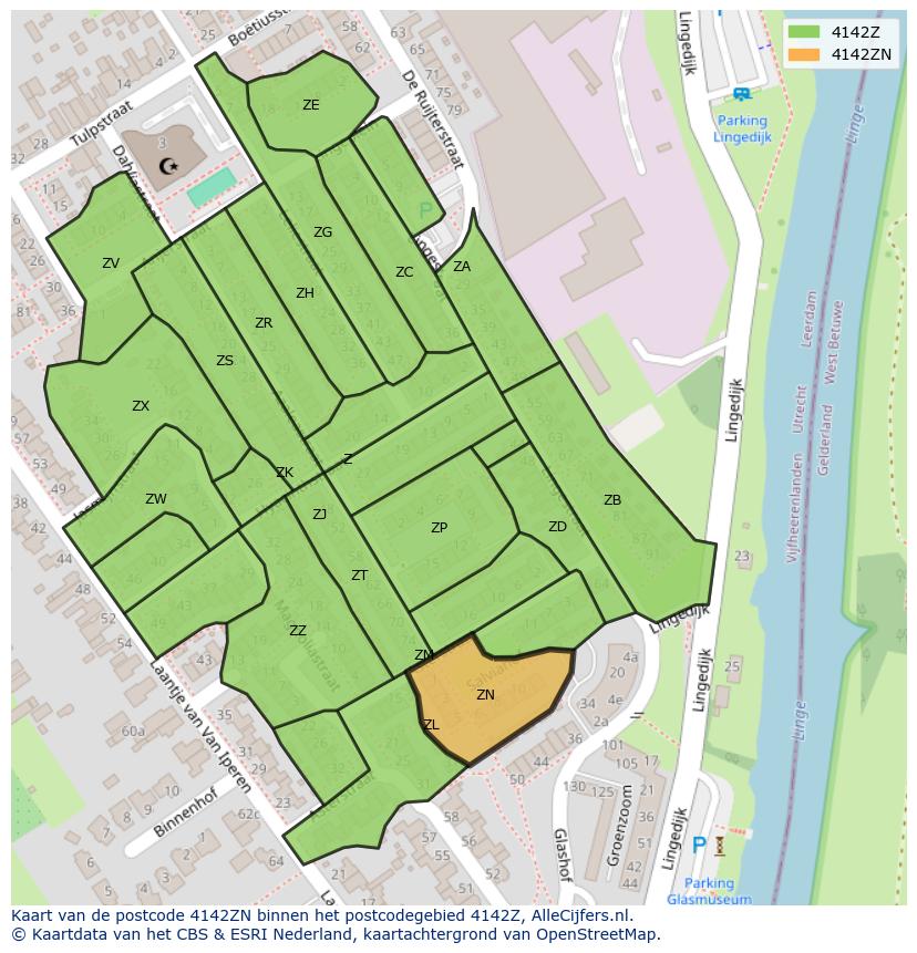 Afbeelding van het postcodegebied 4142 ZN op de kaart.