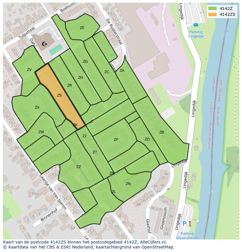 Afbeelding van het postcodegebied 4142 ZS op de kaart.