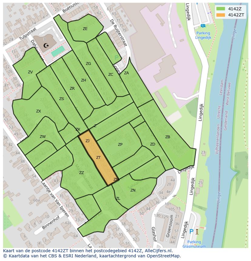 Afbeelding van het postcodegebied 4142 ZT op de kaart.
