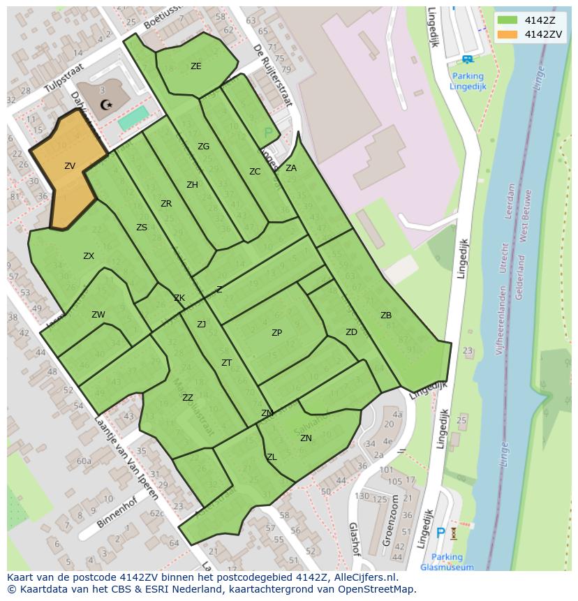 Afbeelding van het postcodegebied 4142 ZV op de kaart.