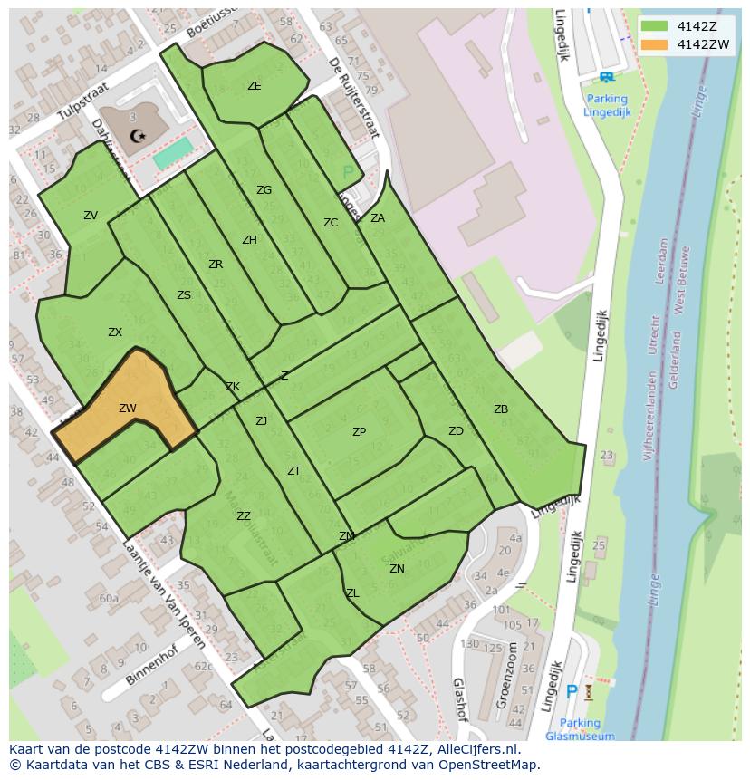 Afbeelding van het postcodegebied 4142 ZW op de kaart.