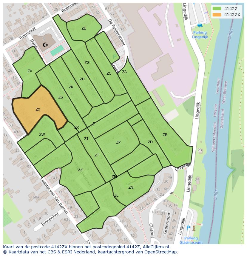 Afbeelding van het postcodegebied 4142 ZX op de kaart.