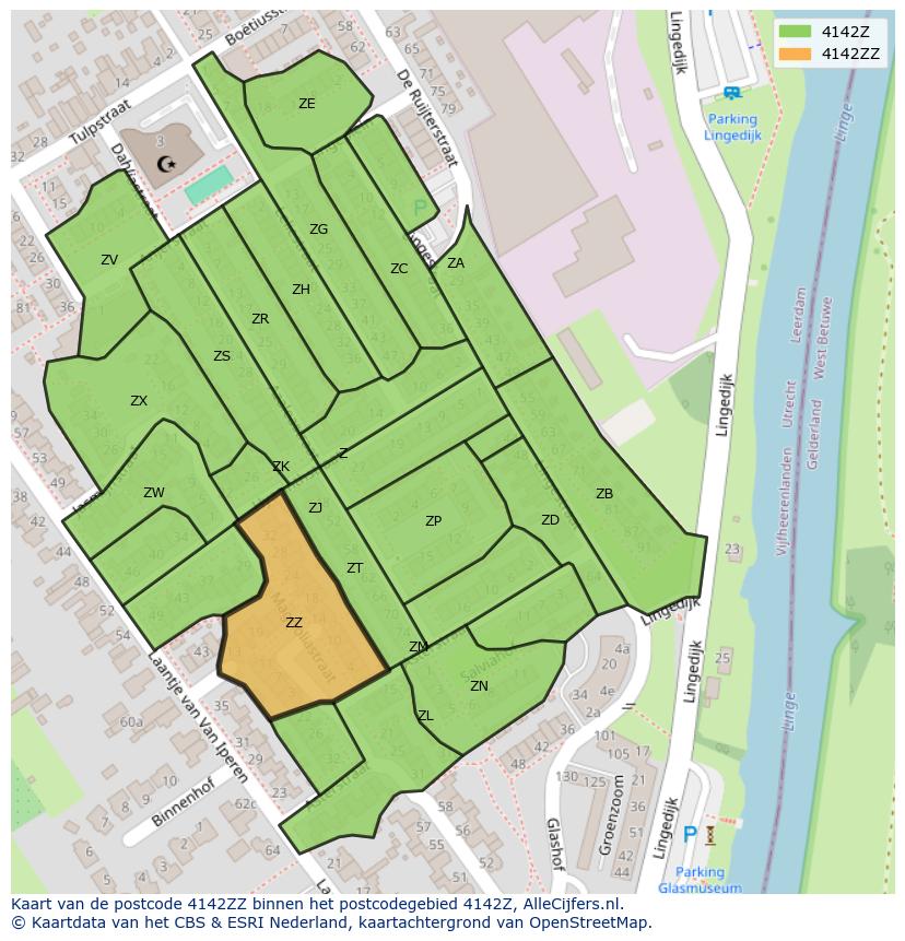 Afbeelding van het postcodegebied 4142 ZZ op de kaart.