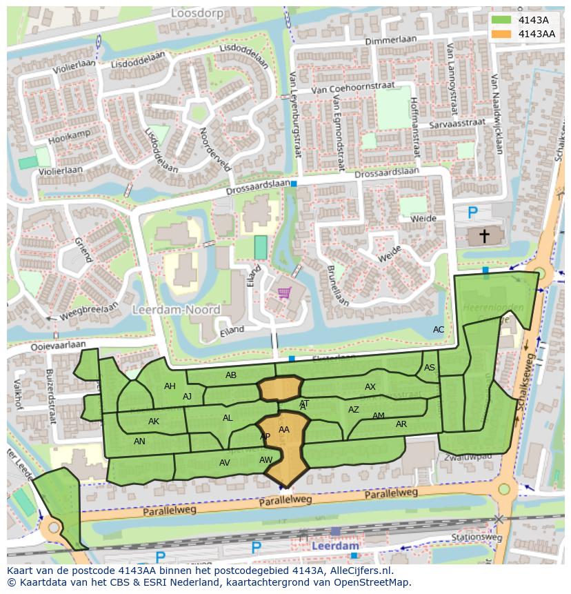 Afbeelding van het postcodegebied 4143 AA op de kaart.