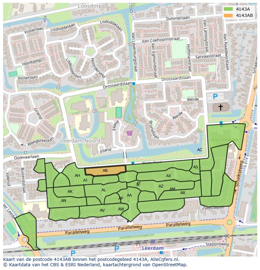 Afbeelding van het postcodegebied 4143 AB op de kaart.