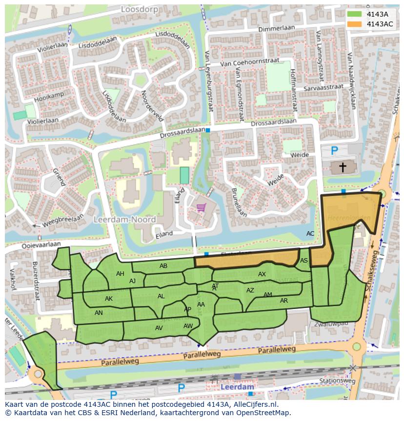 Afbeelding van het postcodegebied 4143 AC op de kaart.