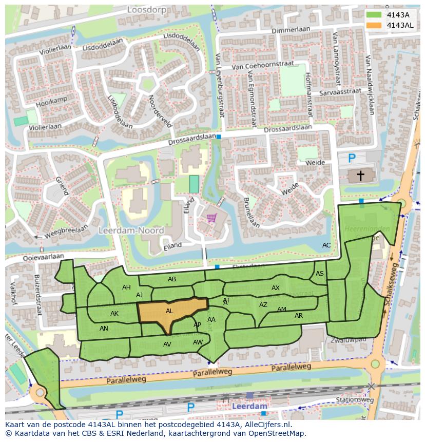 Afbeelding van het postcodegebied 4143 AL op de kaart.