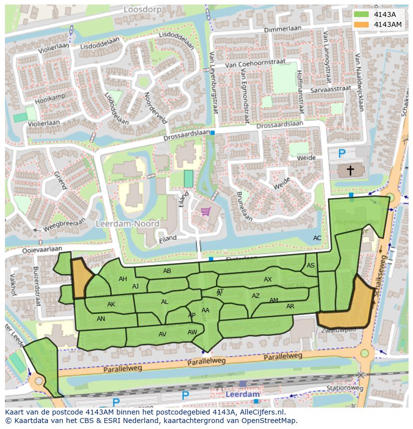 Afbeelding van het postcodegebied 4143 AM op de kaart.