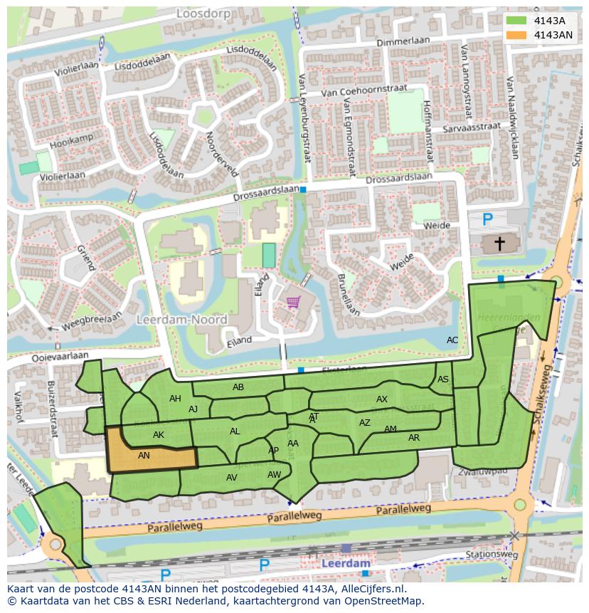 Afbeelding van het postcodegebied 4143 AN op de kaart.