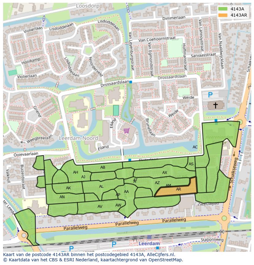 Afbeelding van het postcodegebied 4143 AR op de kaart.