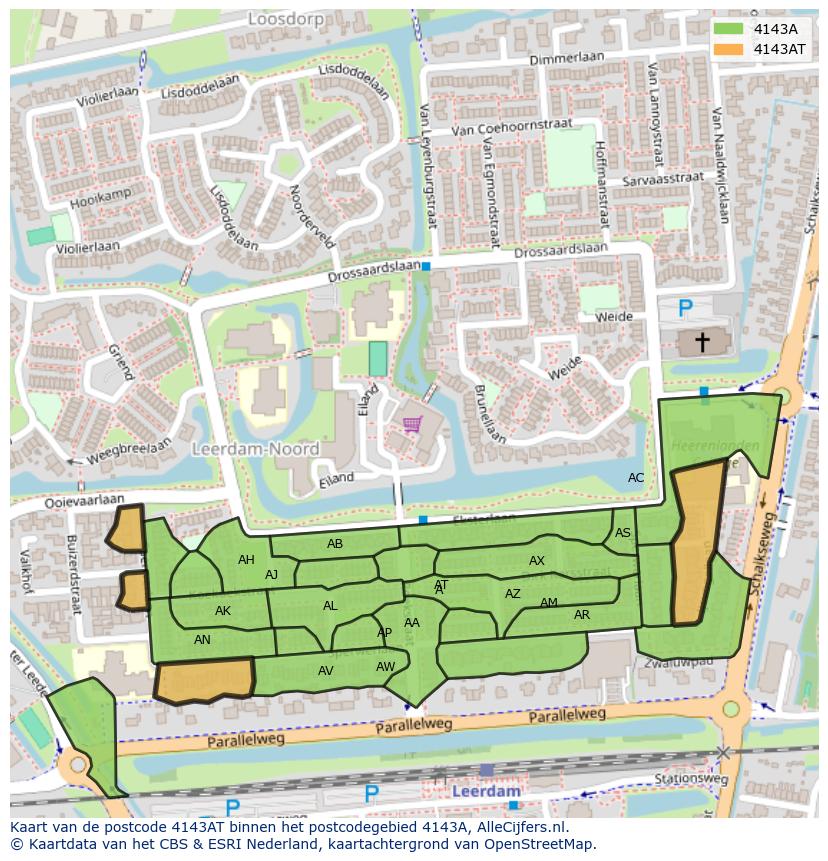 Afbeelding van het postcodegebied 4143 AT op de kaart.