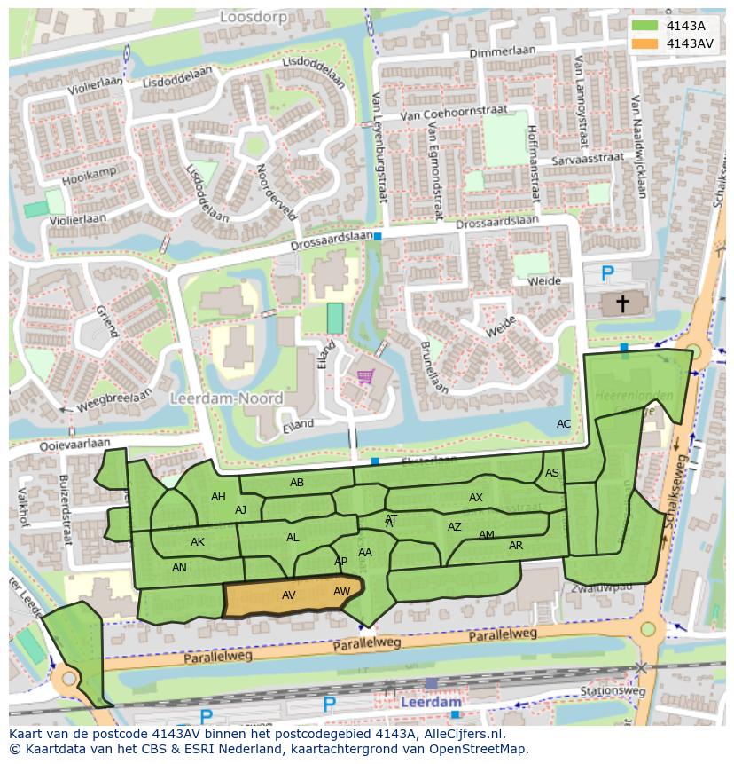 Afbeelding van het postcodegebied 4143 AV op de kaart.