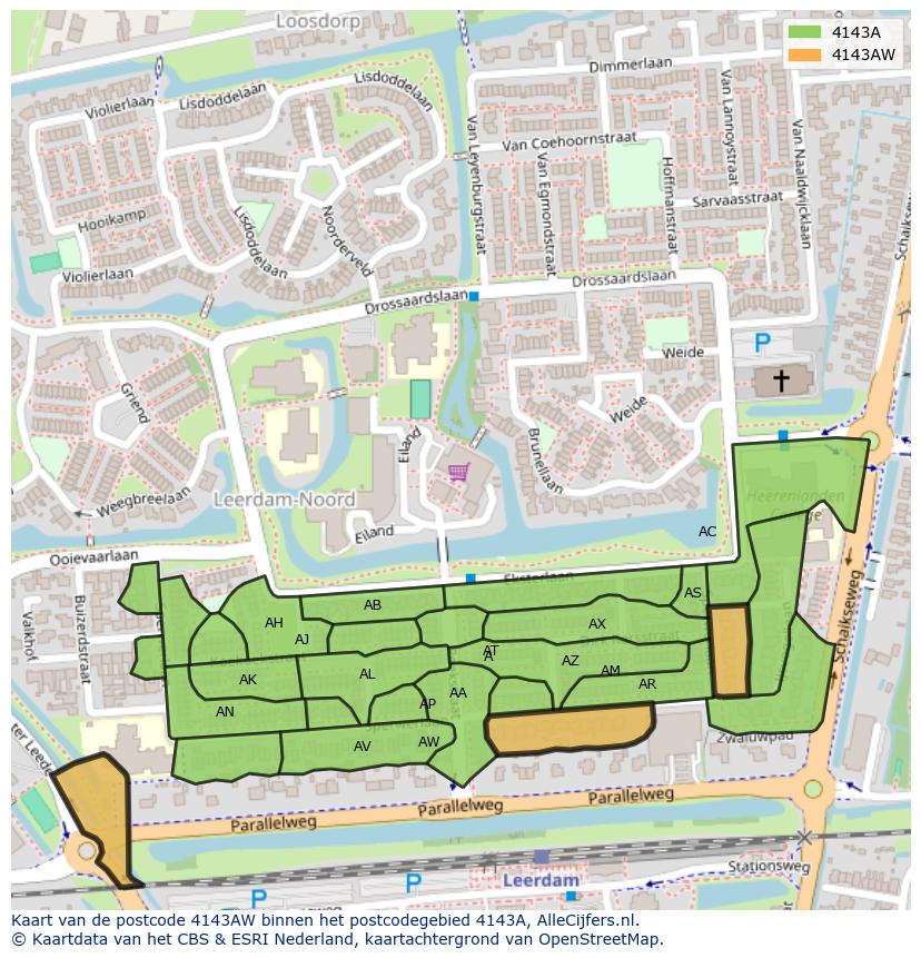 Afbeelding van het postcodegebied 4143 AW op de kaart.