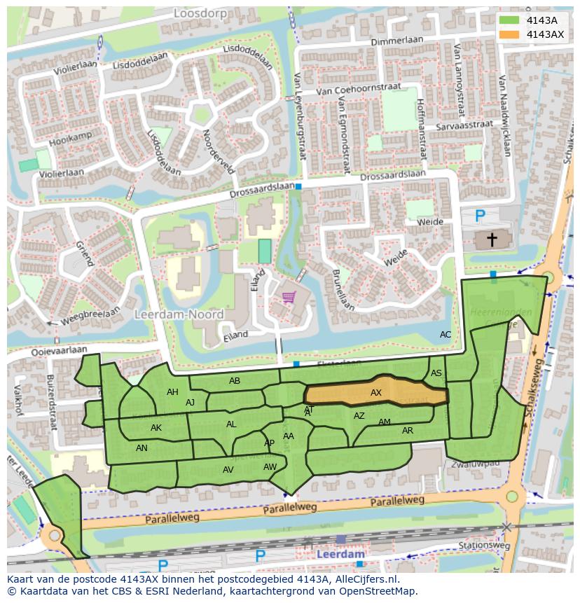 Afbeelding van het postcodegebied 4143 AX op de kaart.